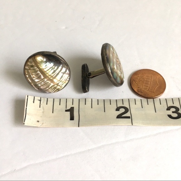 Vintage Sterling Silver Abalone Shell Cuff Links Mexican Made Western Mens - Picture 8 of 8